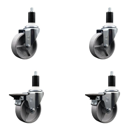 Service Caster 4'' Semi Steel Wheel Swivel 1-3/8'' Expanding Stem Caster Set 2 Brakes, 4PK SCC-EX20S415-SSR-2-PLB-2-138